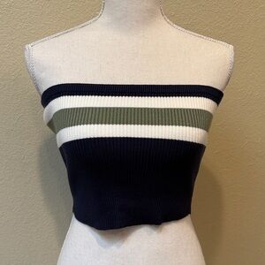 NWT Edikted Navy, Olive & Cream Striped Tube Top, Size M